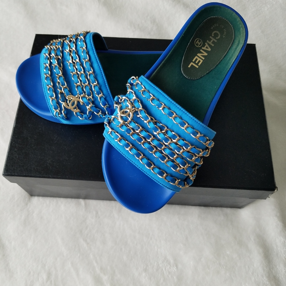 ❗️SOLD❗️Chanel sandals mules bright blue sz38